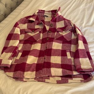 Plaid Women's Shacket in Red (cranberry) and Cream